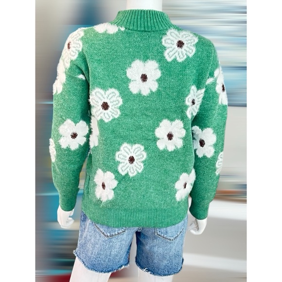 Gorgeous green half zip floral sweater S M L - Picture 4 of 8